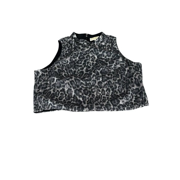 Michael Kors Womens Sequin Leopard Print Sleeveless Crop Top M Polyester - Picture 7 of 12